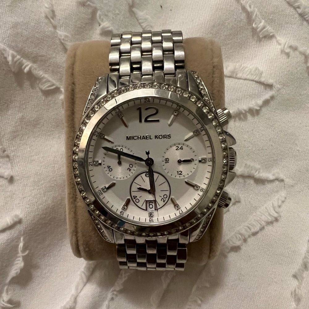 Michael Kors silver watch with cz diamonds.